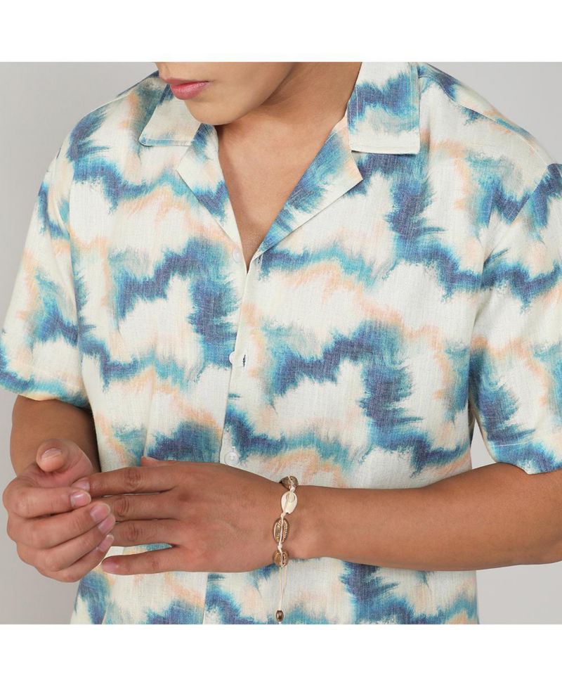 Men's Navy Blue & Off-White Ombre Lined Shirt