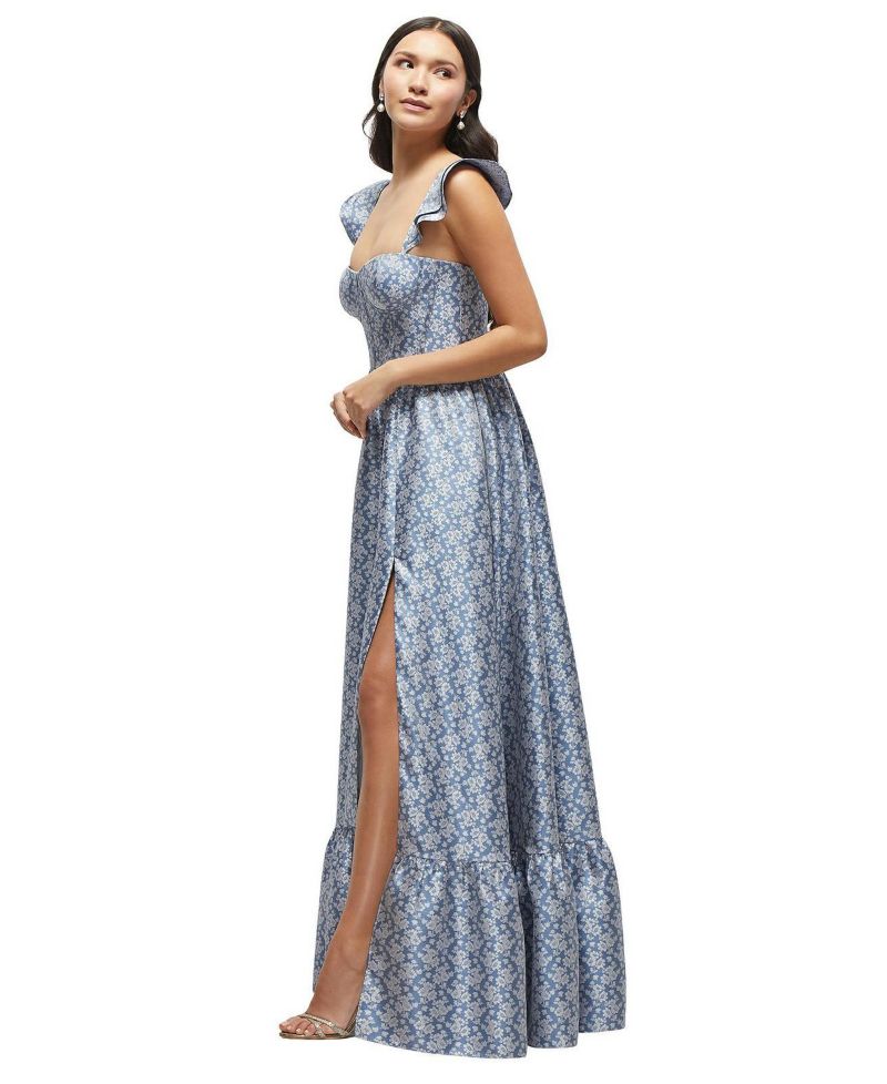 Women's Marguerite Floral Corset Maxi Dress with Ruffle Straps and Skirt