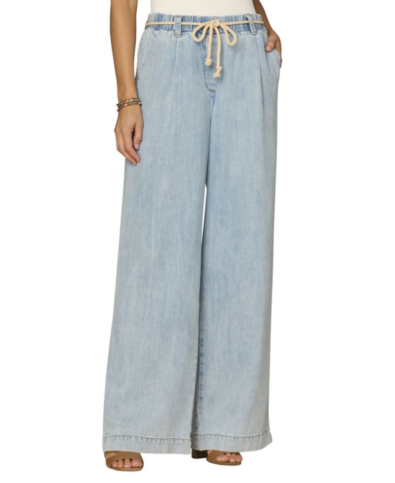 Petite Pleated Wide-Leg Rope Tie Belt Pants