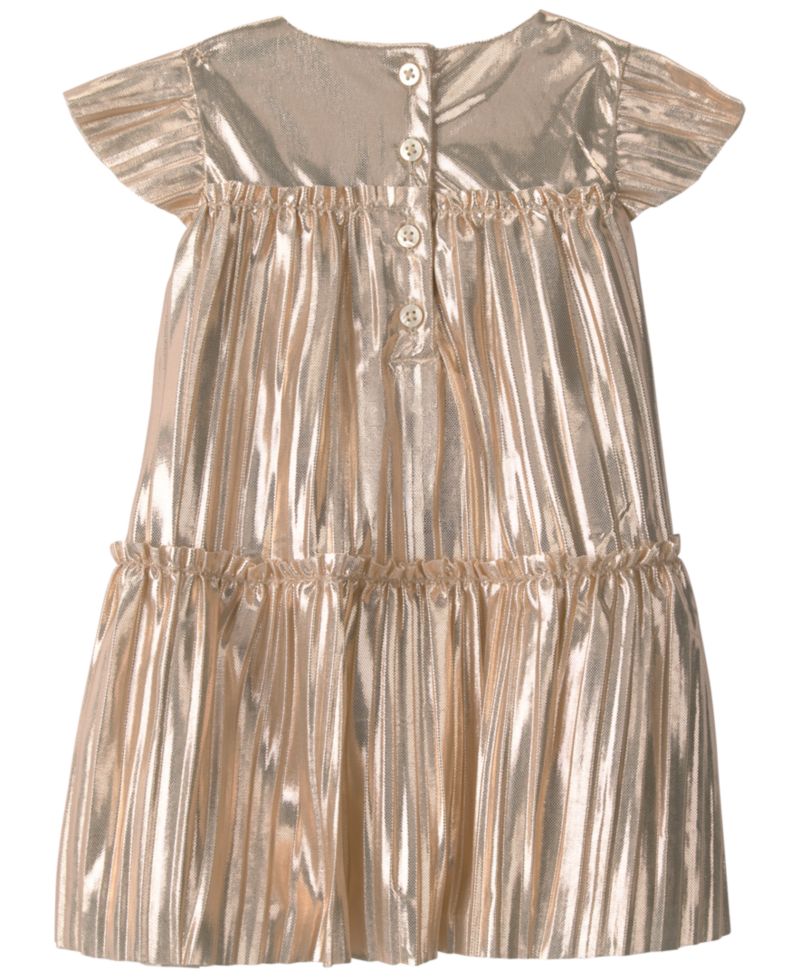 Baby Girls' Metallic-Crinkle Flutter-Sleeve Dress and Diaper Cover, 2-Piece Set