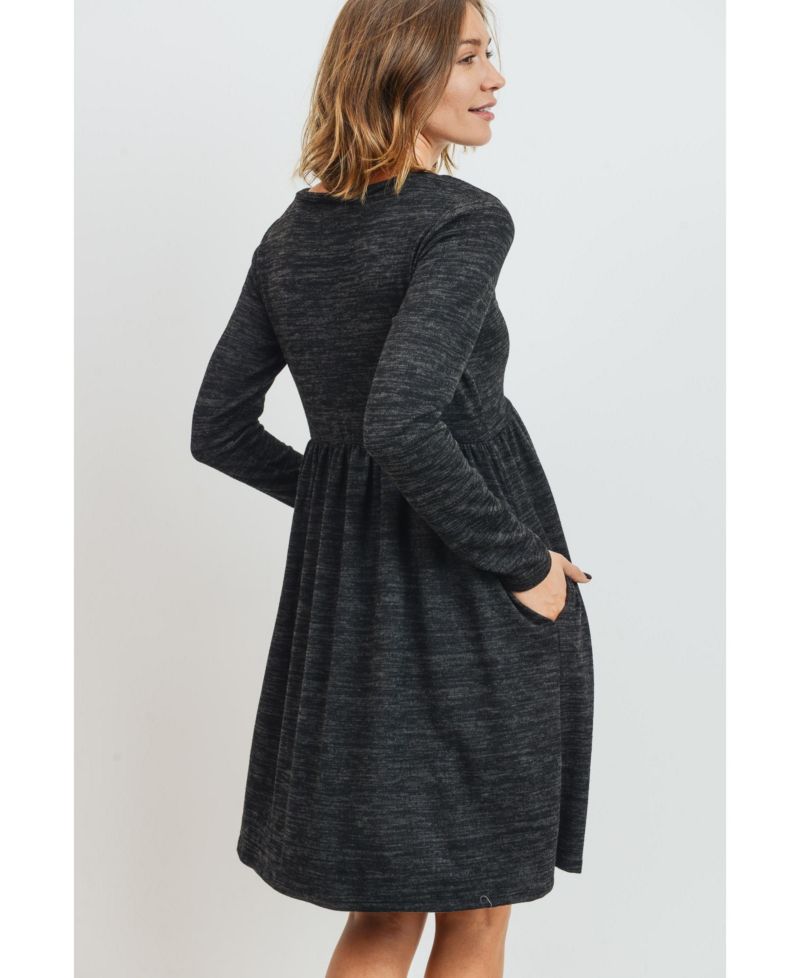 Maternity Long-Sleeve Empire-Waist Pocket Dress