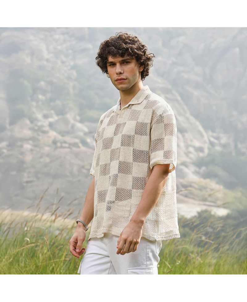 Men's Off-White Grid Oversized Polo T-Shirt