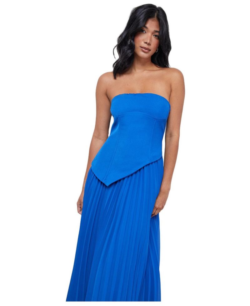 Women's Bandeau Bodice Pleated Midi Dress