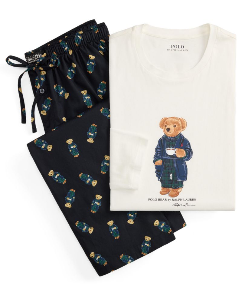 Men's Polo Bear Long-Sleeve Top and Pants, 2-Piece Set