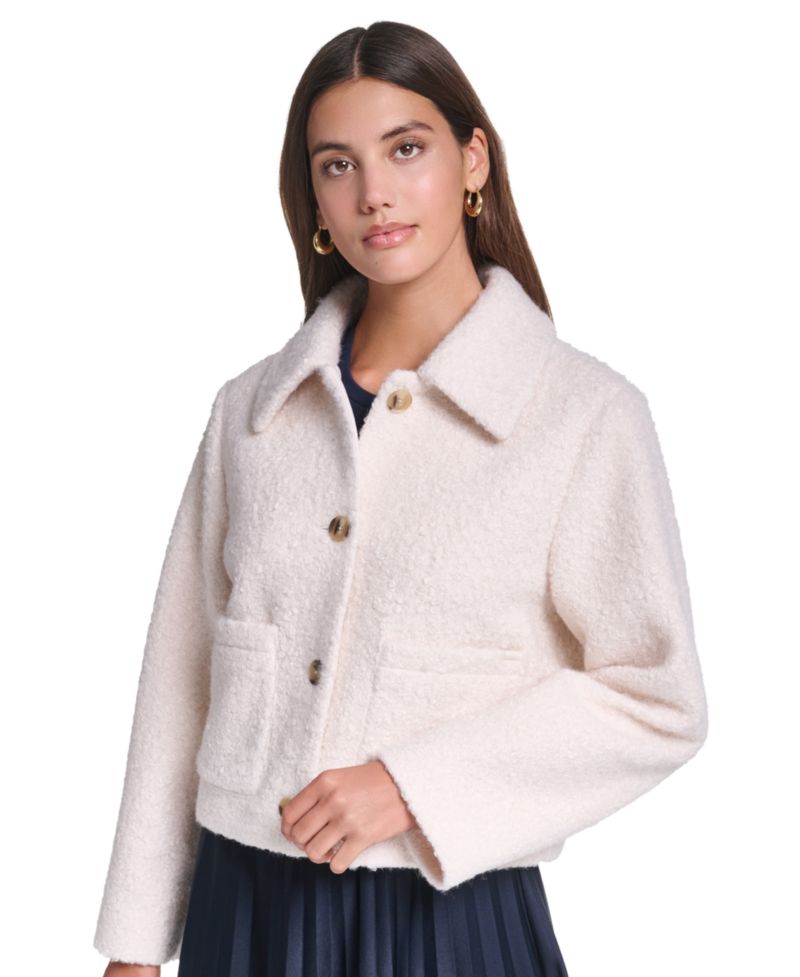 Women's Laydown Collar Cropped Boucl&eacute; Work Jacket