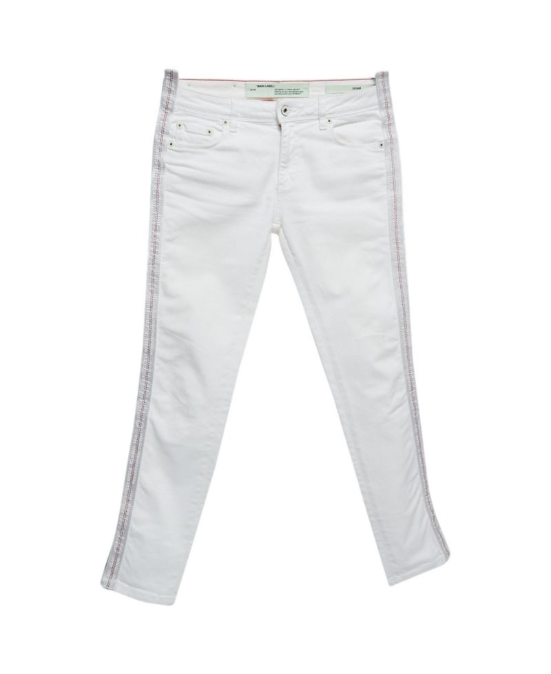 Women's Mid-Rise Skinny Logo Tape Detail Denim Jeans