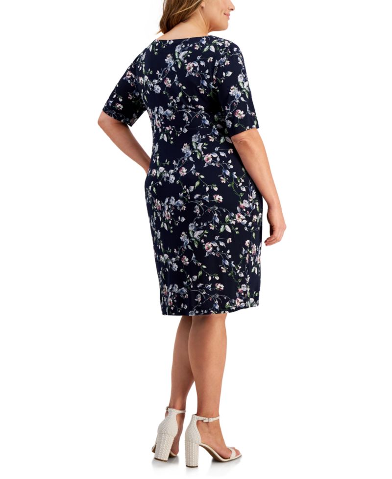 Plus Size Floral-Print Faux-Wrap Dress