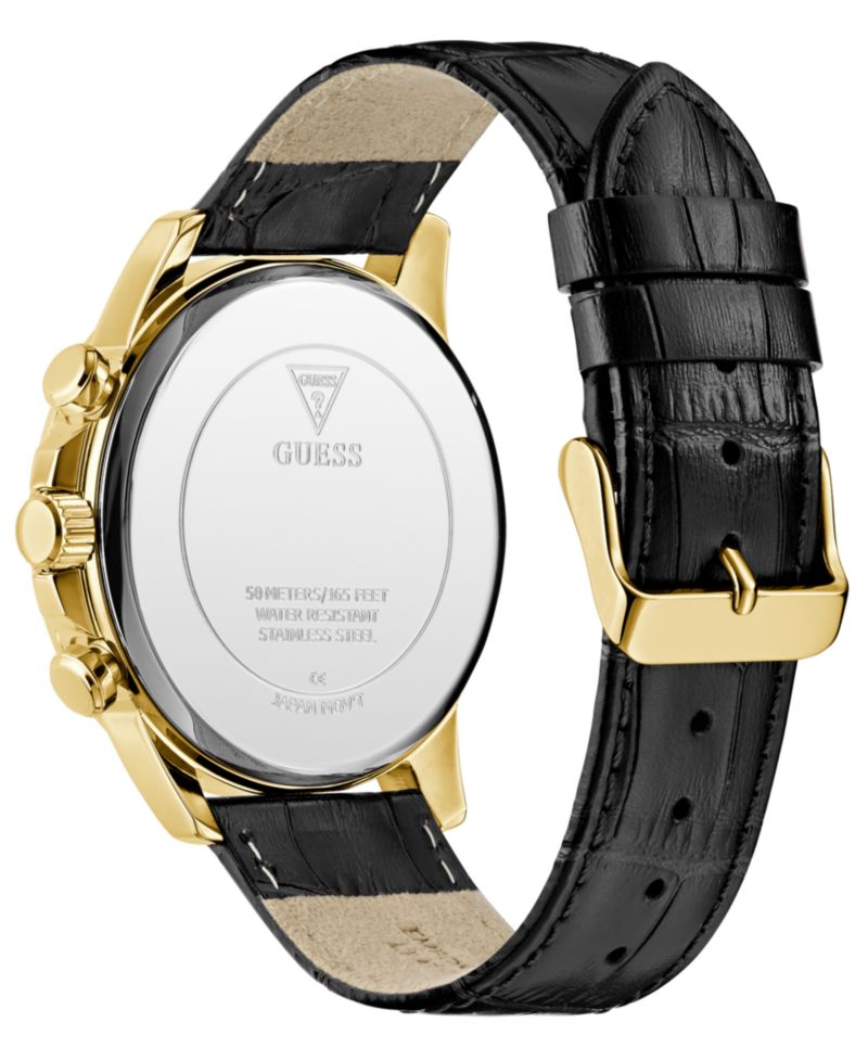 Men's Multifunction Black Genuine Leather Watch, 44mm