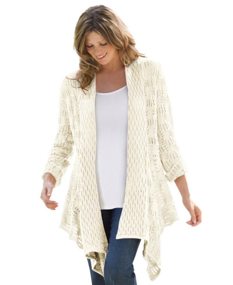 Plus Size Within Open Front Pointelle Cardigan Sweater