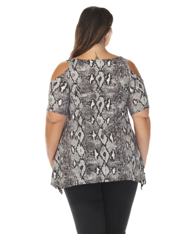 Plus Size Cold Shoulder Snake Print Swing Top
