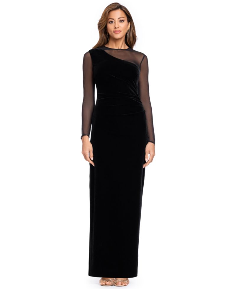 Women's Velvet Long-Sleeve Boat Neck Dress