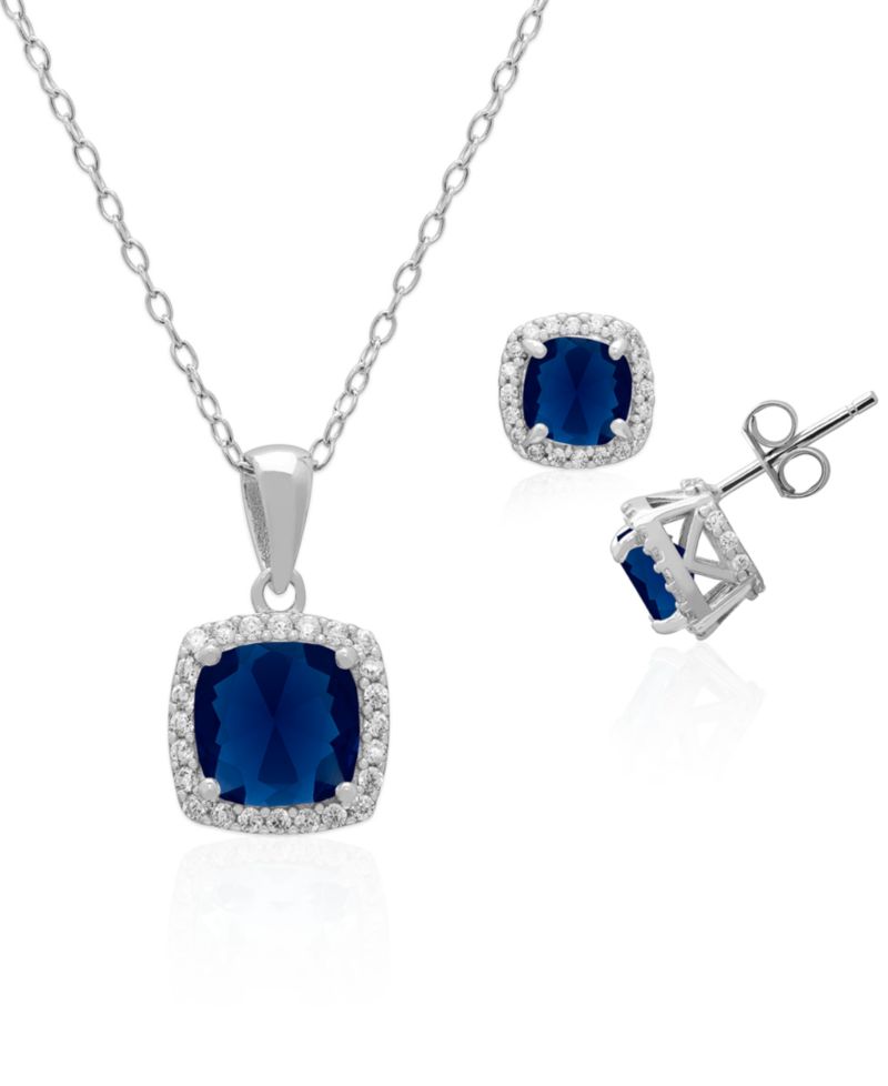 2-Piece Set Lab Grown White Opal (2 ct. t.w.) Cushion Halo Pendant Necklace with Matching Earrings in Sterling Silver (also in Sapphire)