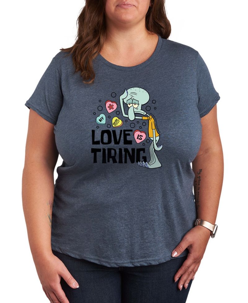 Women's Spongebob Squarepants Squidward Love Is Tiring Valentine Short-Sleeve Graphic T-Shirt