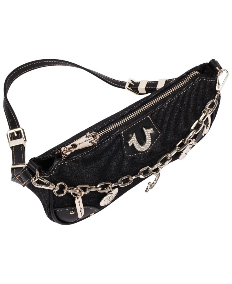 Women's Horseshoe Chain Shoulder Bag - Charm Detail Zip Top Purse with Adjustable Strap