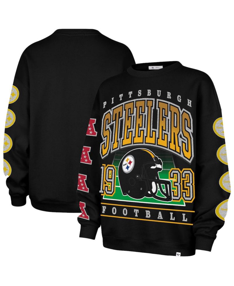 Women's Black Pittsburgh Steelers Go Big Oversized Pullover Sweatshirt