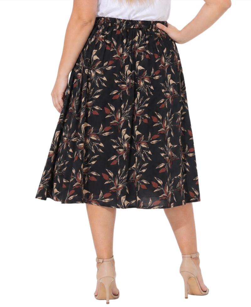 Plus Size A-Line Midi Elastic Waist Skirt