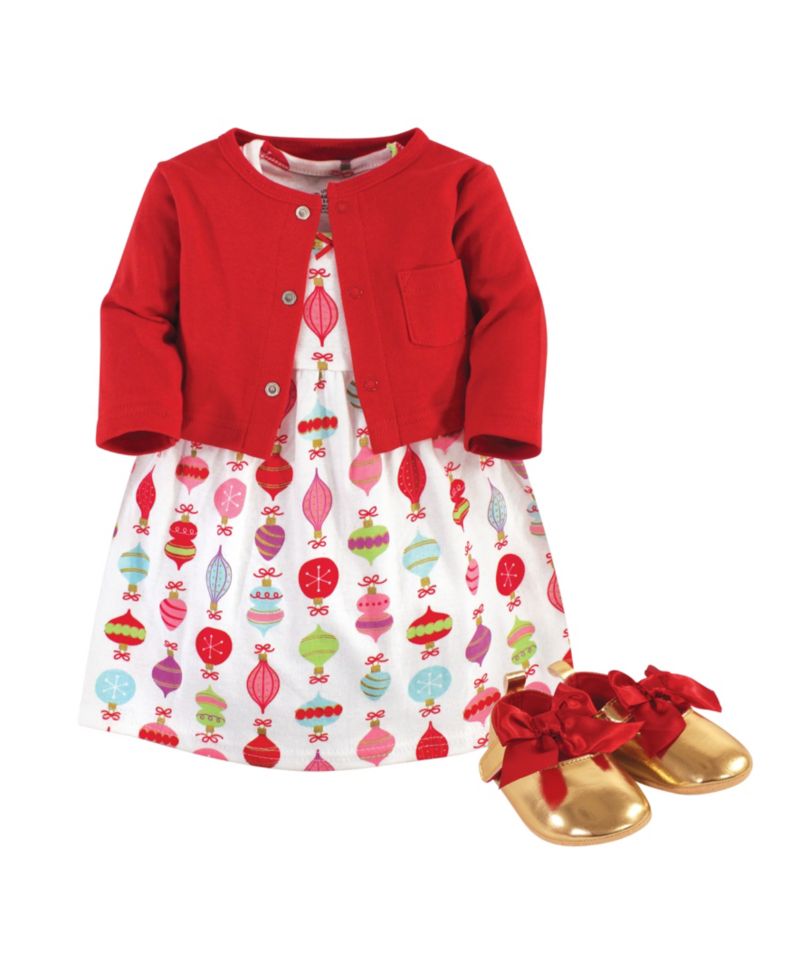 Treasure Three-Piece Cotton Outfit Dress, Cardigan & Footwear