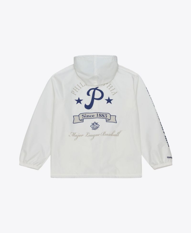 Men's Mitchell Ness White Philadelphia Phillies Yacht Rock Coaches Full-snap Hooded Windbreaker Jacket