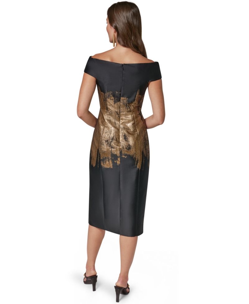 Women's Off-the-Shoulder Metallic Brushstroke Sheath Dress