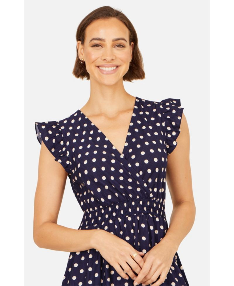 Women's Spot Ruched Waist Midi Dress