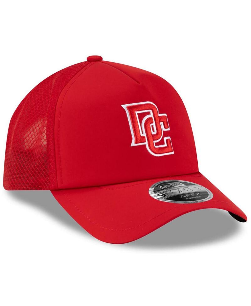 Men's Red Washington Nationals 2026 Batting Practice Apex 9FORTY Adjustable Trucker Hat