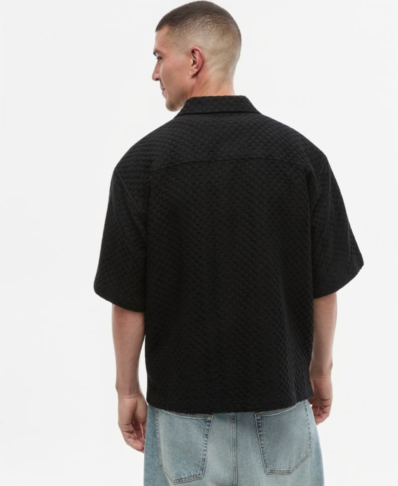 Men's Boxy-Fit Basketweave Textured Short-Sleeve Shirt