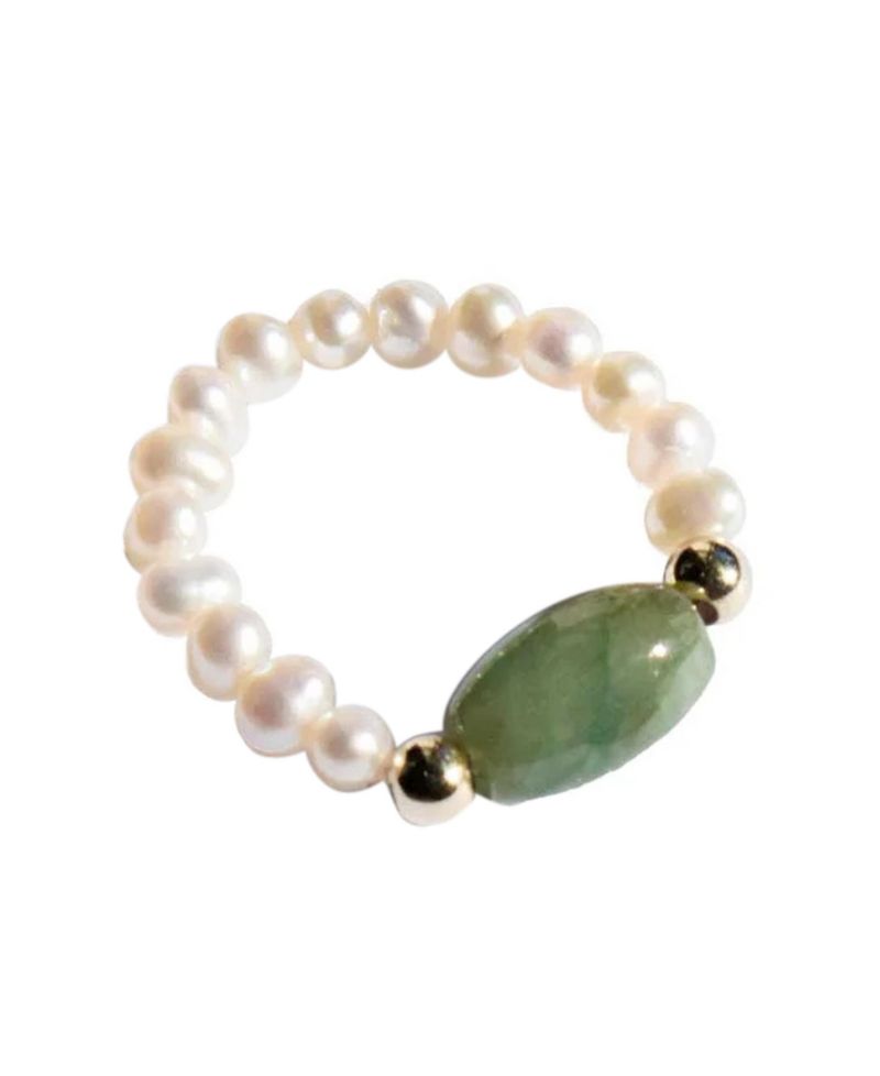 Isa Jade and Beaded Pearl Stretch Ring