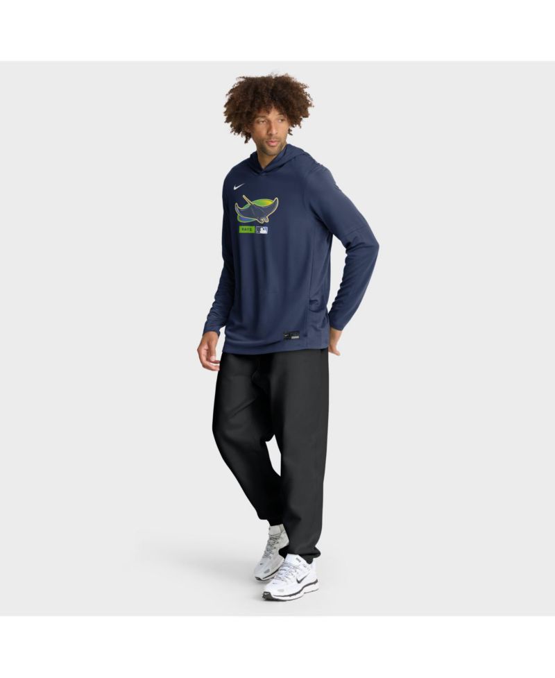 Men's Navy Tampa Bay Rays Authentic Collection Dri-FIT Long Sleeve Hooded T-Shirt