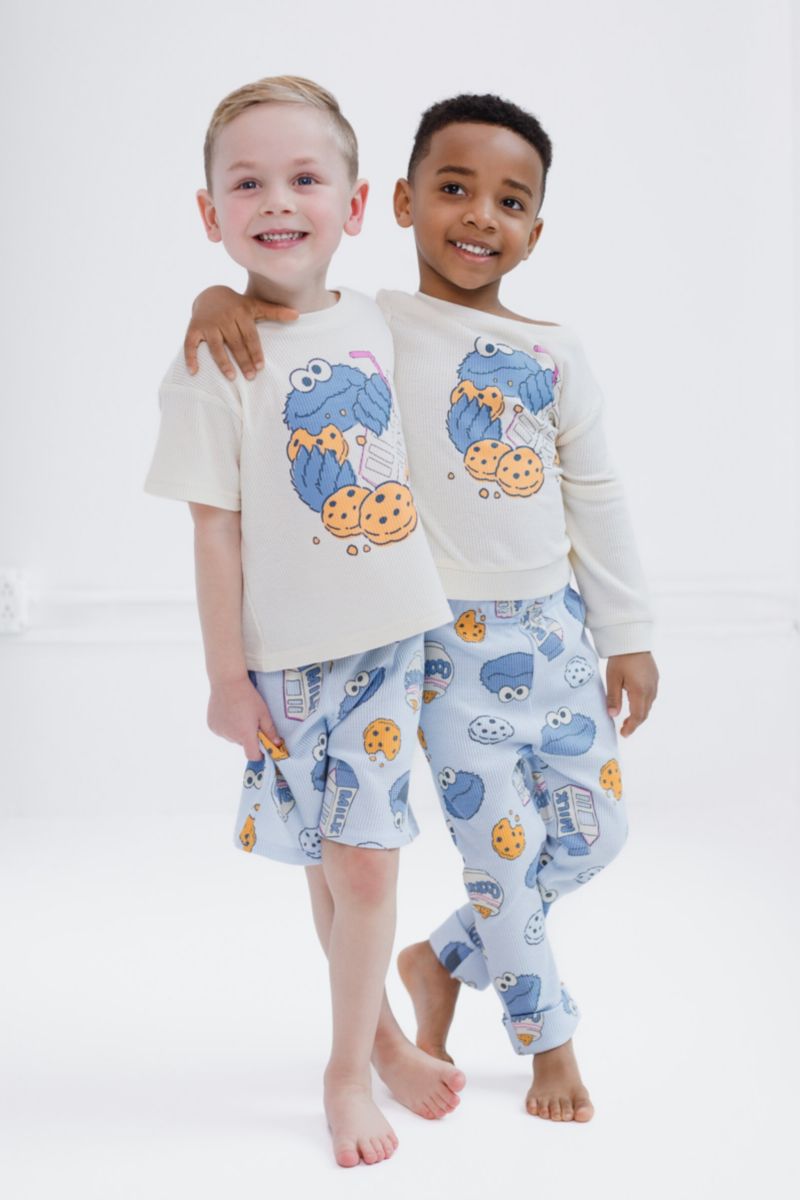 Little Boys Cookie Monster Waffle Knit Pullover Sweatshirt and Jogger Pants Outfit Set