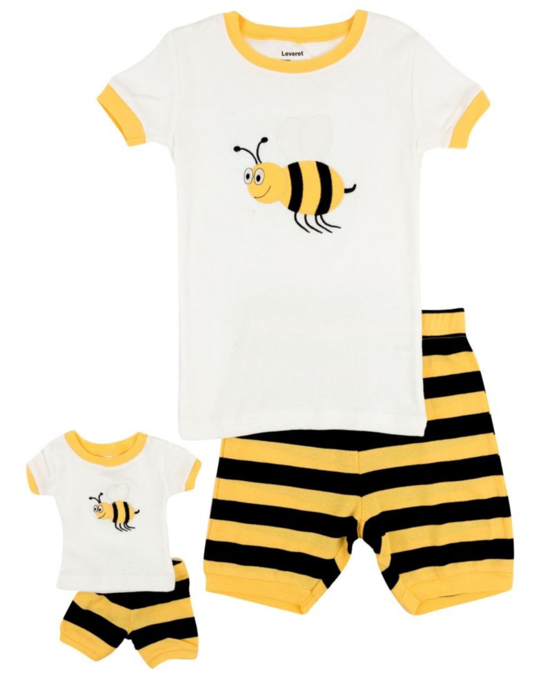 Big Girls Matching Doll Snug-Fit Cotton Short Sleeve Pajamas