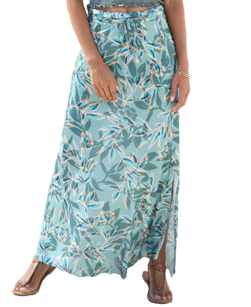 Women's Viscose Printed Paperbag Maxi Ruffle-Trim Skirt
