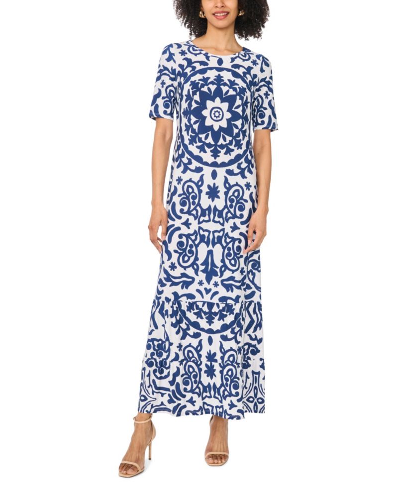 Women's Crewneck Printed Maxi Dress