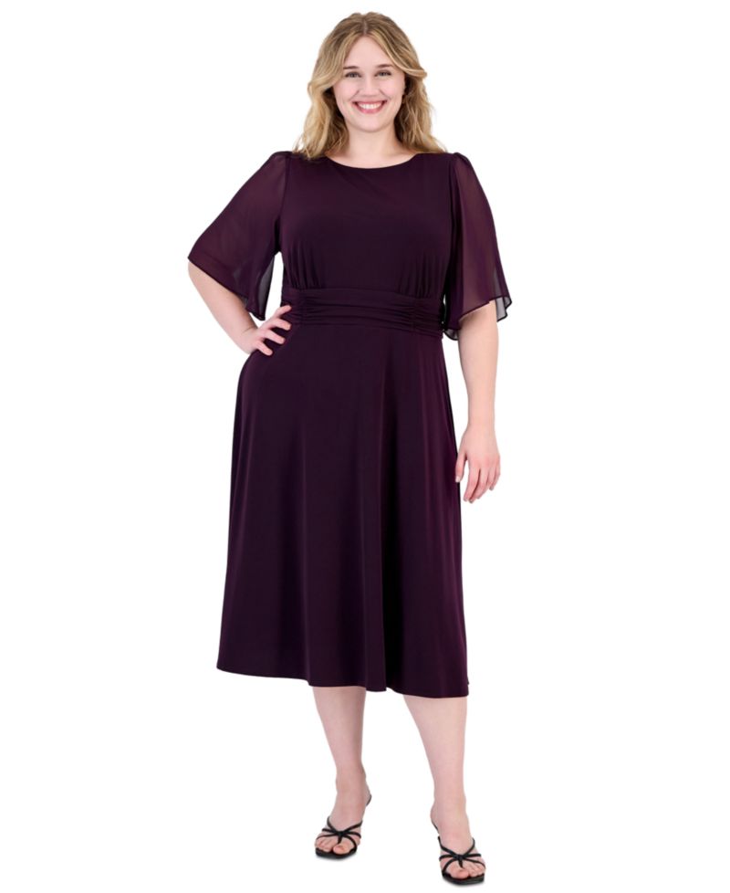 Petite Flutter-Sleeve Midi Dress