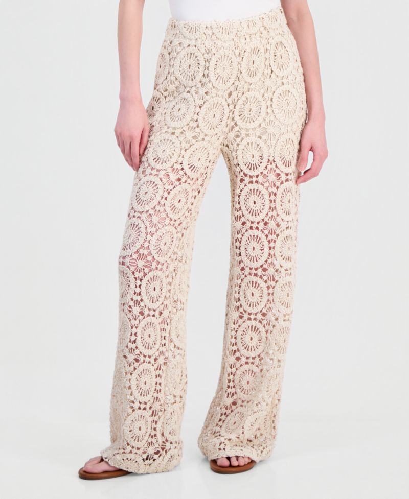 Women's Cotton Crochet Wide-Leg Pants