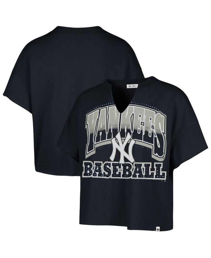 Women's Navy New York Yankees Plus Size Win Big Oversized Notch-Neck T-Shirt