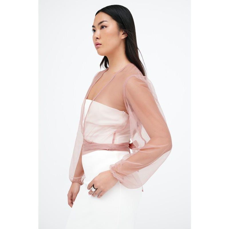 Women's Verona V-Neck Puff-Sleeve Sheer Mesh Bolero with Ties