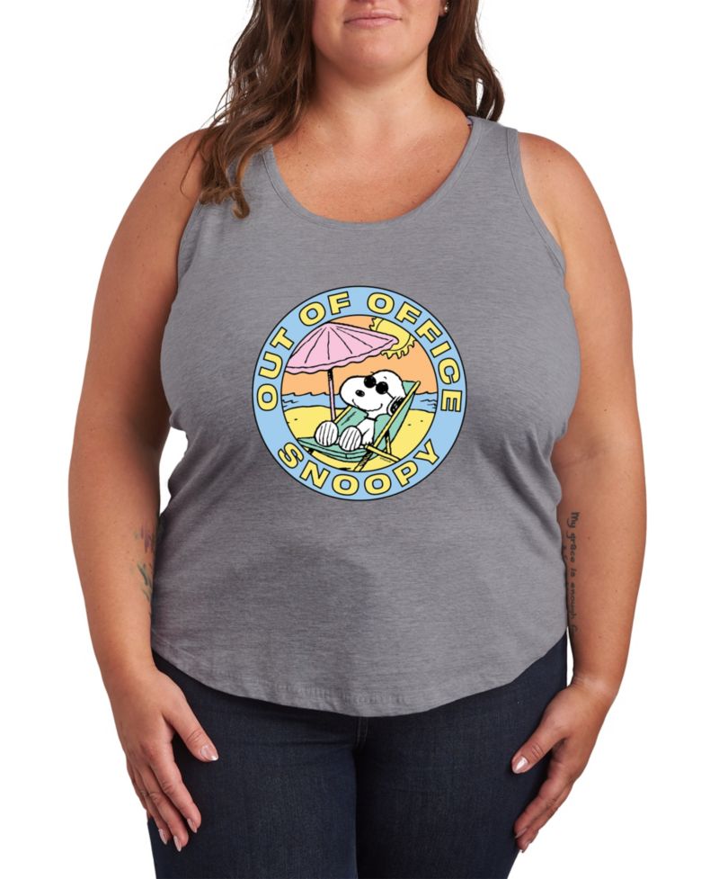Plus Size Peanuts Out of office Snoopy Racerback Graphic Tank Top