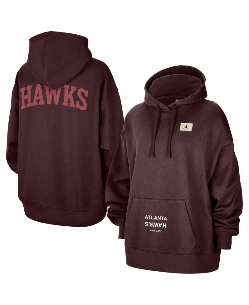 Women's Burgundy Atlanta Hawks Courtside Statement Edition Oversize Pullover Hoodie