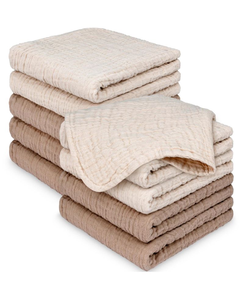 10-Pack Lyra Muslin Baby Washcloths, Soft Absorbent Cotton Muslin Wash Cloths, Burp Rags, Face Cloth Towel