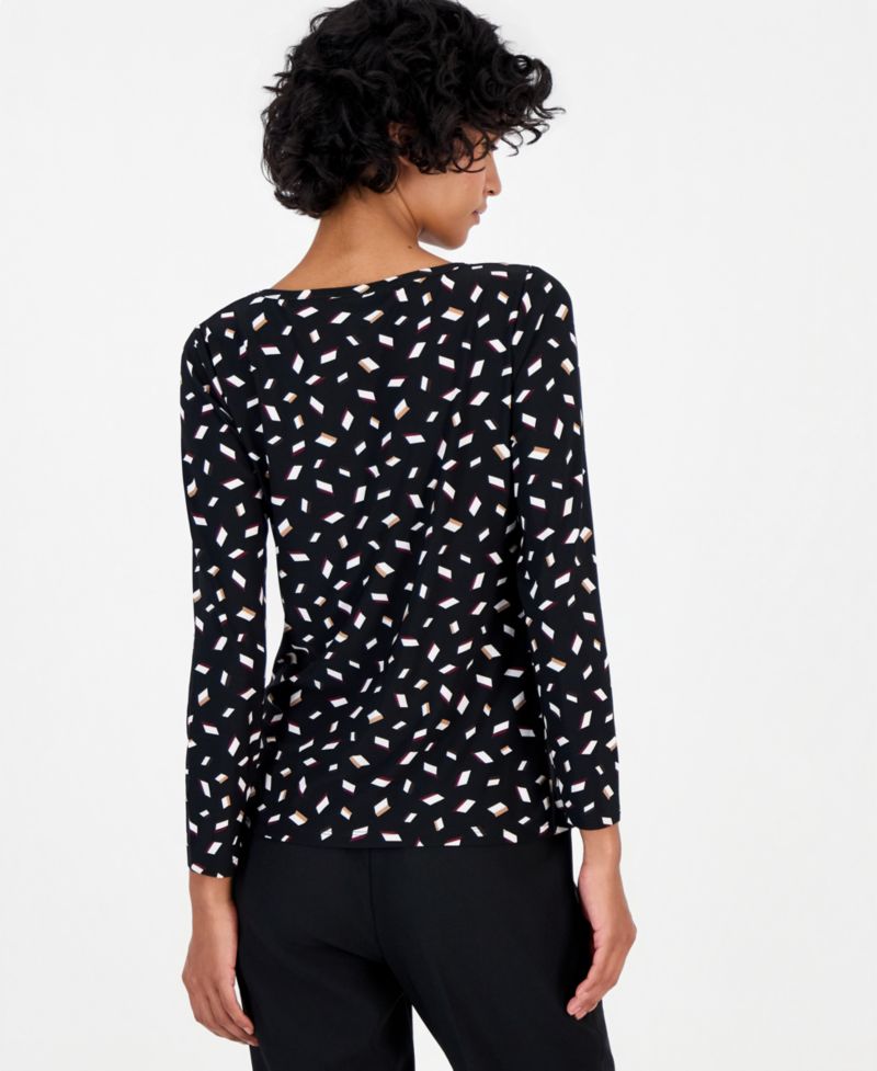 Women's Petite Long-Sleeve Ruched Rivet-Detail Blouse