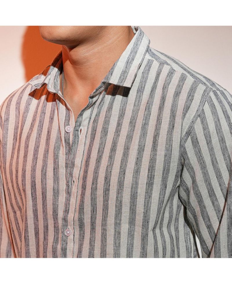 Men's Charcoal Grey Heathered-Stripe Shirt