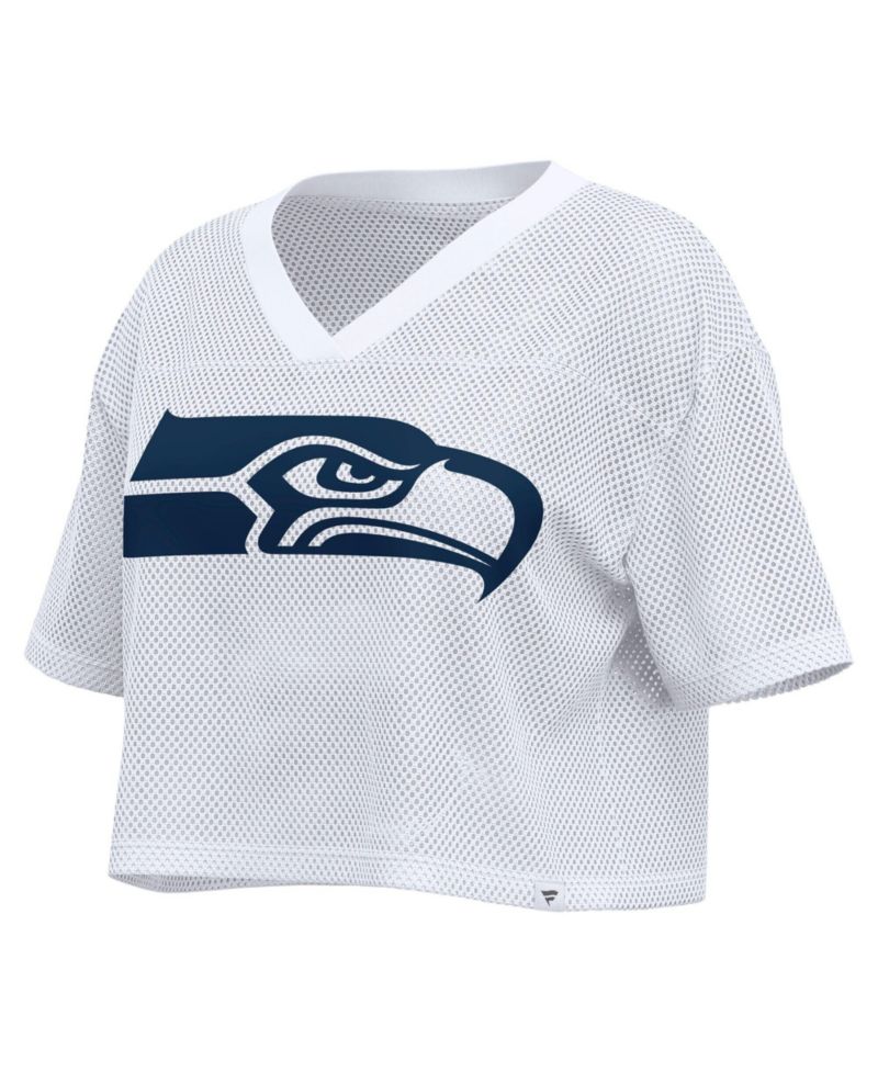 Women's Seattle Seahawks Oversized Mesh Cropped V-Neck Jersey