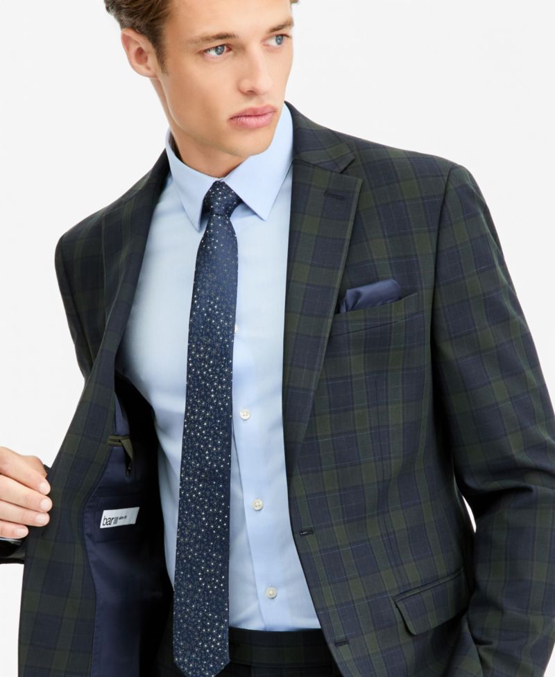 Men's Slim-Fit Green Tartan Suit Separates Jacket