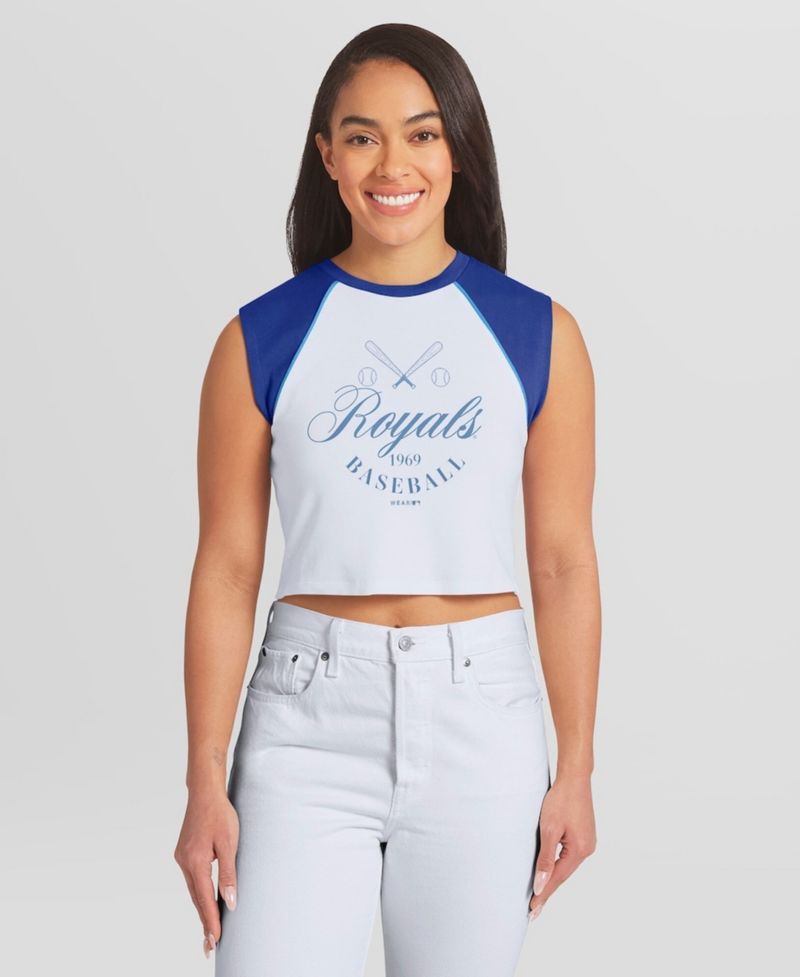 Women's White Kansas City Royals Cooperstown Cropped Raglan Tank Top