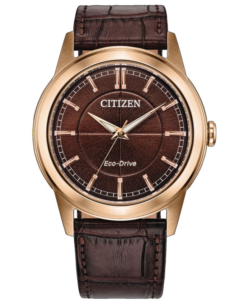 Men's Rolan Brown Leather Strap Watch 41mm