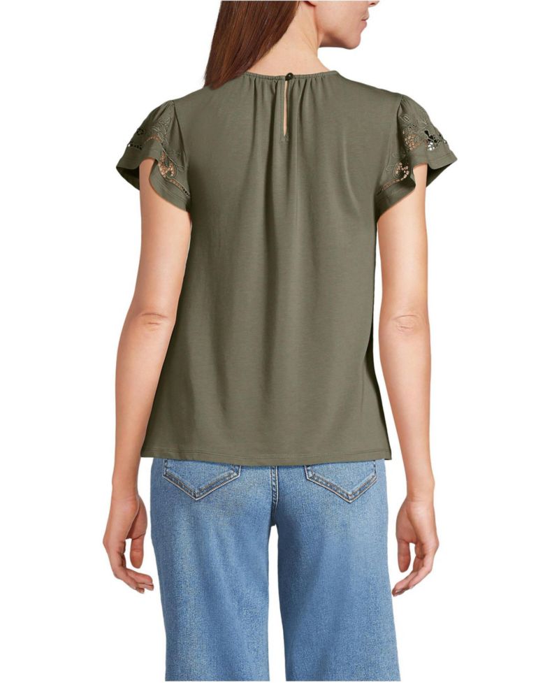 Women's Lightweight Jersey Crew Neck Ruffle Sleeve Flowy Top
