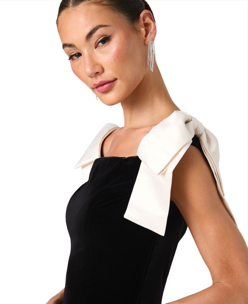 Women's Carey Off-the-Shoulder Velvet-Satin Bow Mini Dress