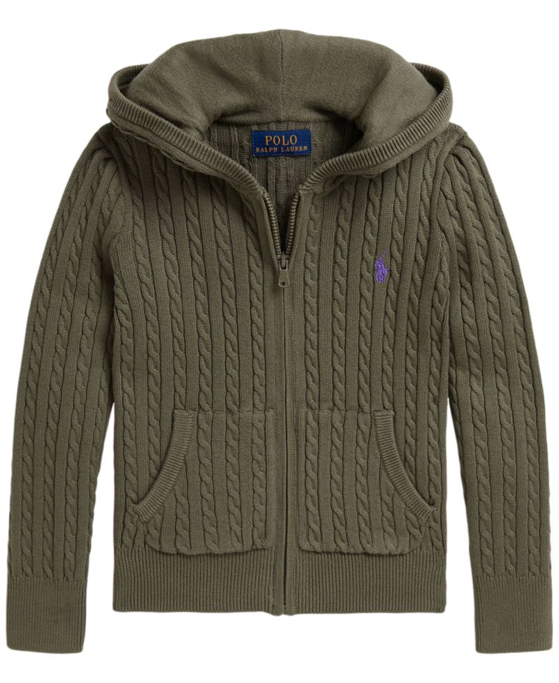 Girls 2T-6X Mini-Cable Cotton Full-Zip Hoodie