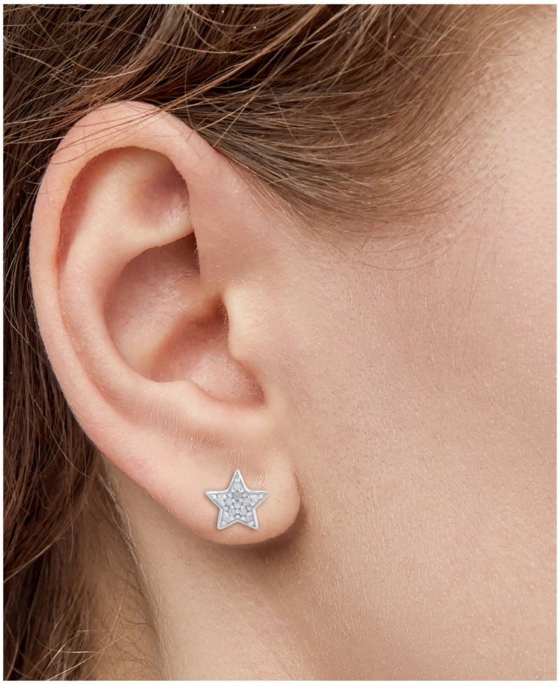 Diamond Moon & Star Stud Earrings (1/10 ct. t.w.) in Sterling Silver