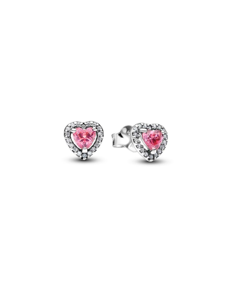 Sterling Silver Pink Heart Stud Earrings